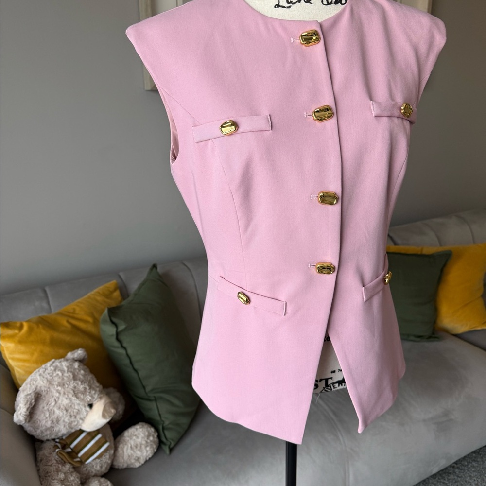 Chic Pink Vest with Gold Buttons